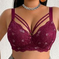 Underwear European‑Style Lace Trim Alluring Lingerie Thin Heart‑Print Push‑Up Anti‑Sag Sexy Brassiere for Women 110F brown
