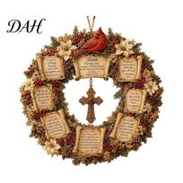 Inspirational Religious Decor Christian Bible Verse Christmas Wreath, Pine Cones Decor, Scroll Wall Art Scripture Wreath for Front Door Faith 20cm B beige