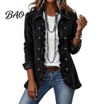 Office Wear Jackets Women Bohemia Floral Jacket, Turndown Collar Ruffled Open Front Coat, Ladies Lightweight Outerwear Slim Fit Casual Long M juoda