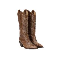 Leather version Leather pointed rivet western cowboy boots women's boots embroidered long knight boots 36 ruda