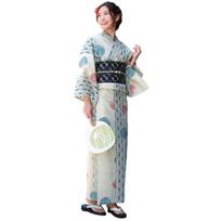 Regular Size Yukata A luxurious yukata set featuring a background with hemp leaf and ball patterns and geta [Brilliant Peace] Women's Set gray