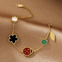 Sakura Seven-star Ladybug Bracelet Double-sided Fritillary Fashion Five-flower Bracelet Four-leaf Clover Bracelet 18K raudona