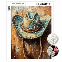 Western Cowboy Hat Pearl Bead Art with Frame Modern Shiny Canvas Painting Minimalist Home Wall Decor Gift for Bedroom Living Room Decor 20x30 With frame beige
