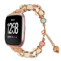 Moteriškas dirželis „Fitbit Sense“ išmaniojo laikrodžio apyrankės apyrankei, skirtas „Fitbit Versa 3/2“ / „Lite“ apyrankės naktinė šviesi papuošalų laikrodžio apyrankė Fitbit Versa 2 rožinio aukso spalvos