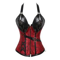 Suaugusiųjų viduramžių vikingų piratų kostiumas, moteriškas gotikinis riterio korsetas, Helovino cosplay, odinis apynasris, metalinė liemenė XL raudona