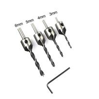 7-Piece Adjustable Three-Point Woodworking Countersink Drill Set - High-Speed Steel for Precision Chamfering and Hole Drilling