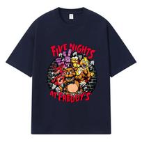 2026 Five Nights At Freddys Printed Graphic Y2k Harajuku Streetwear 100% Cotton T Shirt Casual Oversized Summer Men T-shirt XXXL tamsiai mėlyna