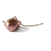 Metal Tea Strainer Teapot Shape Loose Tea Stainless Steel Infuser Leaf Tea Maker Strainer Chain Drip Tray Herbal Spice Filter rožinio aukso spalvos
