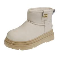 Retro thick soled short tube snow boots for women 2026 new model with plush waterproof and anti slip cotton shoes 40 beveik baltos spalvos