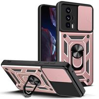For Poco F5 Pro 5G Case Slide Camera Shockproof Armor Case for Poko Little F5 F 5 Pro F5pro Magnetic Holder Ring Protect Cover For Poco F5 Pro 5G rožinio aukso spalvos