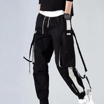 Moteriškos cargo kelnės Harem kelnės Madingos Punk kišenės Sportinės kelnės Grandinėlė Harajuku Elastingos Aukštas juosmuo Streetwear XL gray