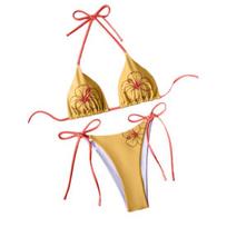 2 vnt./rinkinys Moteriškas bikini rinkinys Reguliuojama petnešėlė Bikini liemenėlė Kaklaraištis Maudymosi kelnaitės Rinkinys Vasaros atostogų vakarėlio maudymosi kostiumas S oranžinė