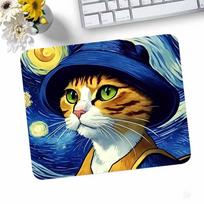 Claude Monet Van Gogh Funny Cat Mousepad Small LockEdge Mouse Pad For Gamers Computer Desk Pad Rectangular Anti-slip Rubber 180x220x2mm black