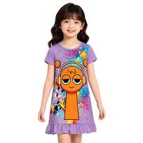 New Girls Sprunki Plush Cosplay Dress Flutter Sleeve Cartoon Character Kids Casual Home Party Dress For Little Girls 110cm beige