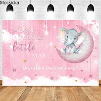 Mocsicka Baby Shower Background Moon Elephant Pink Photo  Decoration Child Portrait  Backdrop graphy Banner Vinyl-90x60cm white