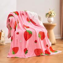 Rožinis braškučių tematikos minkštas pūkuotas flanelinis pledas vaikams, mažyliams ir paaugliams mergaitėms, patogus lovos pledas, gimtadienio dovana Size: 75*100cm, Weight: 230 GSM red