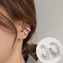 2Pcs Waterdrop Zircon Korean Ear Cuff Clip On Earrings for Women No Piercing C Shape Clip Ear Rhinestone Y2K Jewelry brown