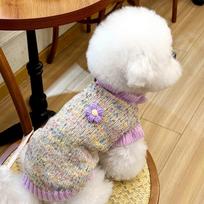 Puppy clothes autumn pet Teddy Bichon Schnauzer small dog autumn and winter style dotted yarn small flower sweater M back length 30cm (recommended 5-7 pounds) white