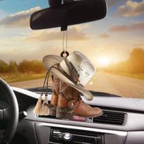 Personalized cowboy boots, hat, flat car interior pendant beige