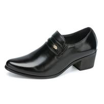 Men's Fashion Designer Pointed Thick-Soled Height Increasing Cuban Shoes Formal Wedding Homecoming Dress Shoes 43 black