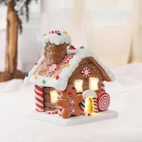 Gingerbread House Tree Topper Light Up Mini Gingerbread House Ornaments Soft Clay Fairy Tale Candy House For Christmas Tree brown