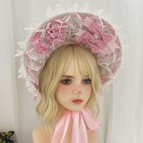 Lolita Bonnet BB Cap Candy Straw Hat Retro Pastoral Tea Party Headdress dangaus mėlyna spalva