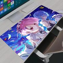 Mouse Pad Rubber Large Desk Mat Anime Re Zero Emilia Rem XXL Office Gamer Cabinet Desktop Mousepad for Game PC Keyboard Pad 40cmx90cm(15.7x35.4inch) blue