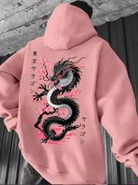 Megztinis su gobtuvu Unisex Vyrams Moterims Drakono Sakura Grafinis Spausdinimo Gobtuvas Streetwear Ilgomis Rankovėmis Viršutiniai Drabužiai Su Kišene 3XL pink