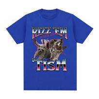 Rizz Em Su Tism Autizmas Meškėnas Marškinėliai Vasaros Laisvalaikio Mada Trumpomis Rankovėmis Marškinėliai Unisex Unisex Medvilniniai Oversized Marškinėliai 3XL blue