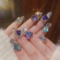 24pcs New Year Heavy Metal Press on Nails Chinese Bride Wedding Fake Nails Full Cover Wearable Shiny Large Crystal False Nails brown