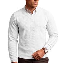 Men's V Neck Cable Knit Sweater Long Sleeve Solid Color Lightweight Casual Pullover Knitted Jumper for Business Daily S balta