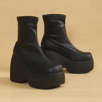 12CM High Heel Short  Boot for Womens Sexy Chunky Platform Soft Leather Ankle Boots Walking Comfy Matsuke Sole Punk Shoes 39 juoda
