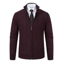 Men's Cardigan Sweater Jacket Men's Stand Collar Knitted Casual Solid Color Sweater XL black