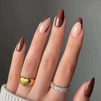 24pcs/Box Press On Nails Full Cover Manicure Tool Wearable Almond False Nails Nail Tips Fake Nails 06 brown