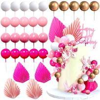Pink Balls Cake Decoration Baby Shower Cake decoration Pink Leaves Palm Leaves Cake Decoration Boho Cake Decoration for Wedding rožinė