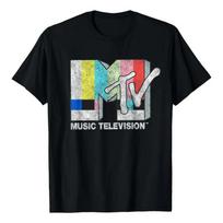Camiseta Negra Mtv Classic Fit, Logotipo Vintage De Tv Signa 5XL įvairiaspalvis
