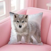 Majestic Animal Art White Wolf Cushion Cover Pillowcase Short Plush Invisible Zipper Room Sofa Cushion Cover Peach skin 18*18(CM)-1Pcs gray