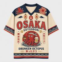 Osaka Dotonbori Futbolo Marškinėliai Japonijos Aštuonkojis Futbolo Marškinėliai Kelionės Suvenyras Gatvės Maisto Grafinis Marškinėlis Retro Japonijos Drabužiai Ramen M red