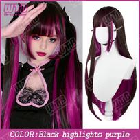 WTB Pink Highlighted Synthetic Lolita Wig for Women Long Straight with Bangs Suitable for Everyday Wear Holidays and Cosplay black
