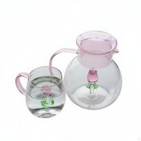Glass Flower Pitcher Teapot Heat Resistant 3D Floral Kettle Rose Infuser Tea Pot for Women, white