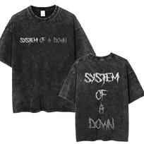 System Of A Down Vintage Washed Tshirt Men Women Retro Rock Metal Oversized T Shirts Mens Casual High Quality Cotton Tshirts 2XL black