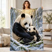 Winter Panda Mother Cub Coral Fleece Blanket Wildlife Family Decor 75cm*90cm gray