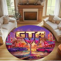 Grand Theft Auto VI Print Round Rug, Washable Floor Carpet, For Entryway Dorm Laundry Room Office Study, Home Decor Birthday Christmas Gift 80cmx80cm purple