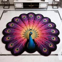 Modern 3d Peacock Area Rug With Nonslip Backing For Living Room Decor Style 19 pink