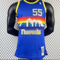 Denver Nuggets 1991-92 Retro Basketball Jersey Dikembe Mutombo 55 Blue Heat Pressed Fan Version Small
