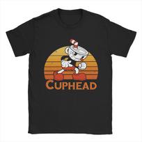 Cuphead & Mugman Retro Žaidimų Marškinėliai Vyrams Vintage Grynos Medvilnės Marškinėliai Su Apvalia Kaklo Iškirpte Trumpomis Rankovėmis Marškinėliai Spausdinti Drabužiai S brown