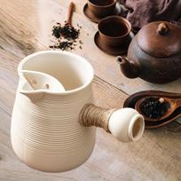 Ceramic Teapot Porcelain Tea Pot with Rope Wrapped Handle Maker for Home Lovers Gift Picnic 610ml White gray