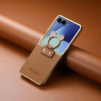 Samsung Z Flip7 deimantu dengtas telefono dėklas su Mickey piršto žiedu, skirtas Galaxy Z Flip6 MOTO Razr70 / 2026 ruda