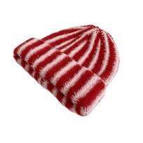 Žieminė megzta kepurė, spalvų dėlionė, dryžuotas raštas, minkštas prisilietimas, kvėpuojanti, be kraštelio, kepurė lauko veiklai, kepurė-megztinis raudona