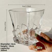 Ice Cube Design Glass Tumbler Artistic Limited Edition for Whiskey Cocktail Water Home Bar Luxury Gift 300ml gray